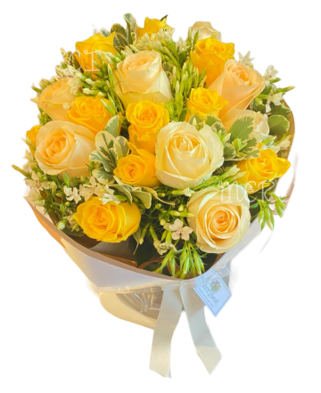 **KBQ501** Champagne and Yellow Roses Round Bouquet <br>香檳及黃色玫瑰圓形花束 
