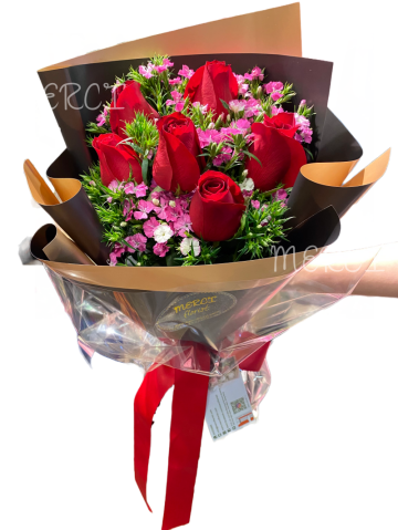 **KBQ514** Red roses with Pink flowers Long Bouquet<br>紅玫瑰長形小花束 