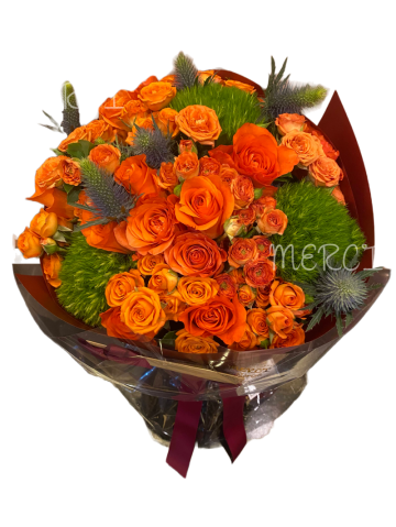 **KBQ517** Orange Roses in Garden Round Bouquet <br>橙玫瑰田園圓形花束 