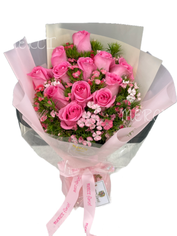 **KBQ522** Simply Pink Roses 12 pcs Long  Bouquet<br>簡約12枝甦醒粉玫瑰長形花束 