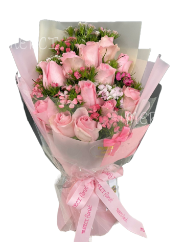 **KBQ526** Simply Pink Roses 12 pcs Long  Bouquet<br>簡約12枝粉玫瑰長形花束 