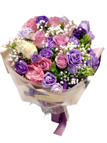 **KBQ563** Purple Roses with Purple Eustoma Round Bouquet <br>紫色玫瑰紫色桔梗圓形花束 