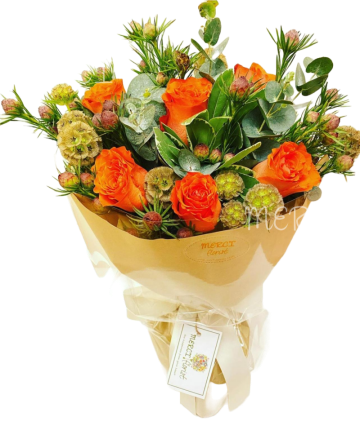 **KBQ564** Orange Roses Garden style Round Bouquet <br>田園橙色玫瑰圓形花束 