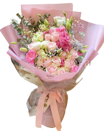 **KBQ565** Light Pink roses with pastel stars flower Long Bouquet<br>淡粉玫瑰7彩星花長形花束 