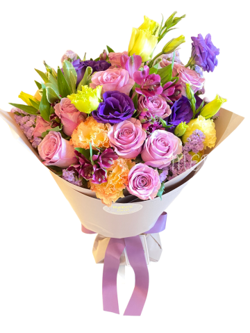 **KBQ580** Purple Roses with Champagne Eustoma Round Bouquet <br>紫色玫瑰香檳桔梗圓形花束 